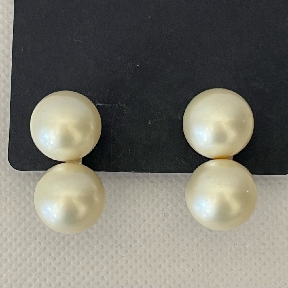 Vintage Judy Lee Large Double Pearl Silver Clip On Earrings